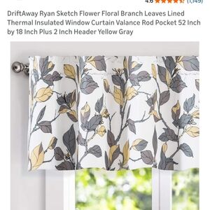 Floral Branch Valance - White, Gray & Yellow -